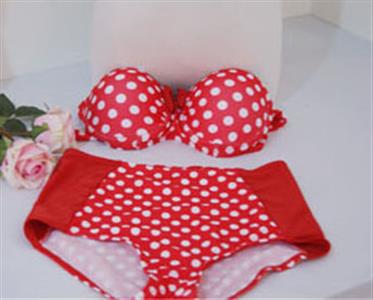 Push Up Polka Dot Halter High Waist Bikini Bk