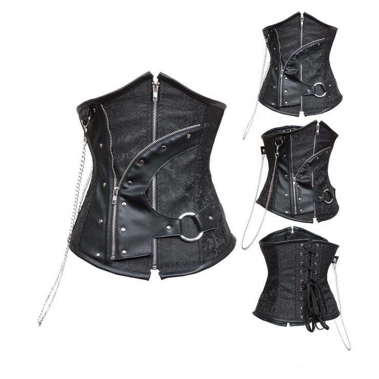 Steampunk Black Steel Boned Waist Cincher Underbust Corset N10555 8889