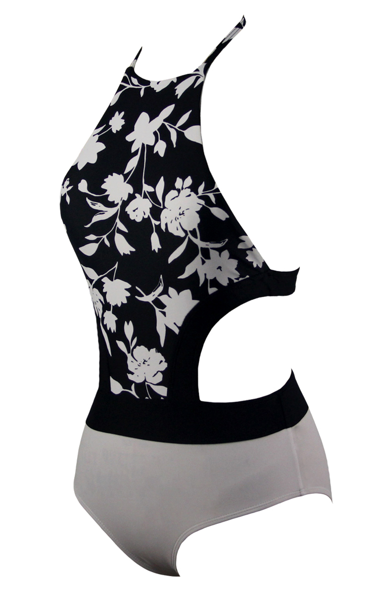 Fashion Black And White Floral Halter Monokini Bk10775 2197