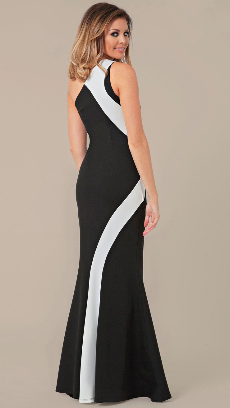 Ladies Fashion Black And White One Shoulder Long Gown N10176 6529