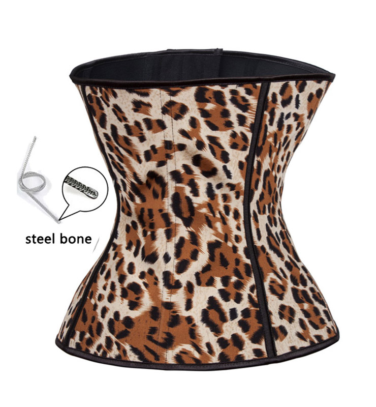 Sexy Brown Leopard Latex 9 Steel Boned Waist Training Cincher Underbust Corset N10458 