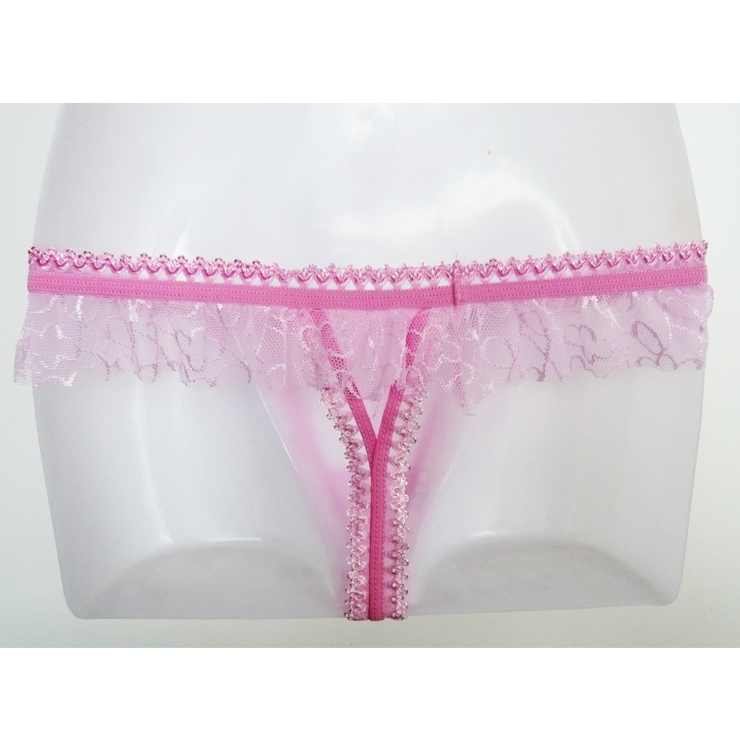 Pink Ruffled Mesh Lace Thong Pt10007 4174