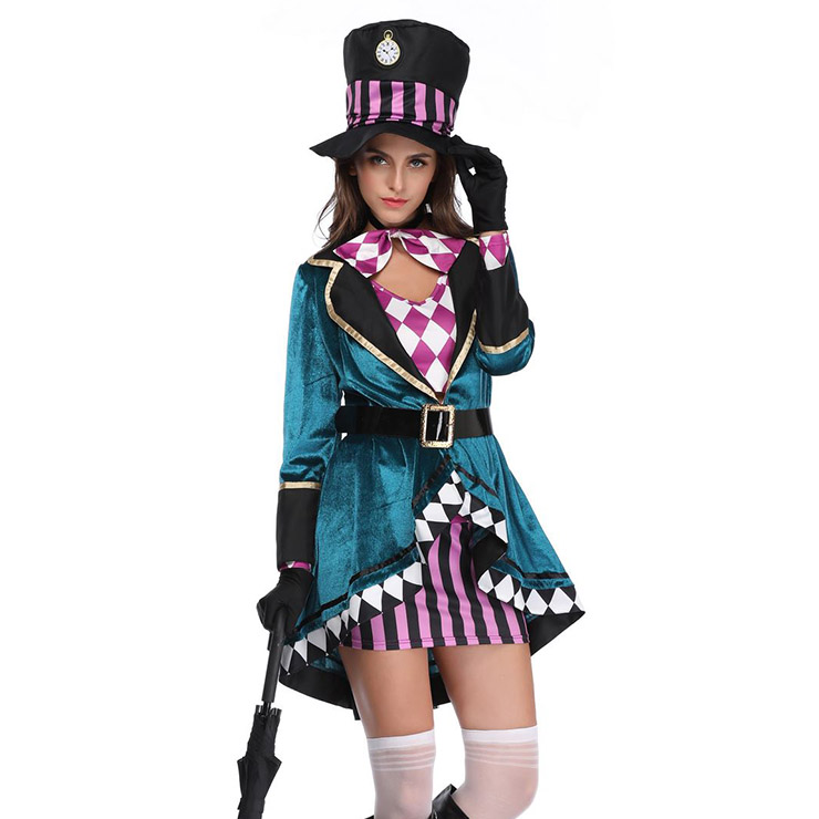 7pcs Sexy Alice Mini Dress And Lapel Coat Wonderland Magician Adult