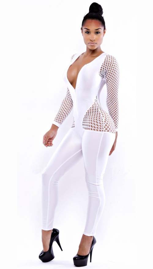 Sexy White Deep V Neck Hollow Out Bandage Jumpsuits N10278