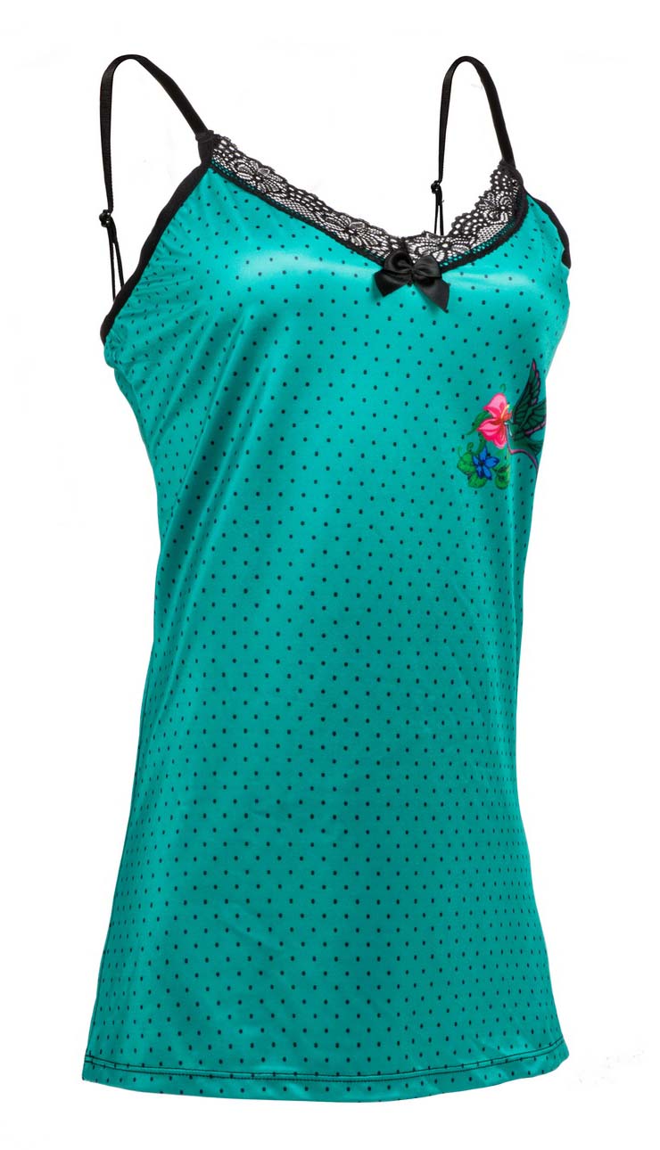 Soft Sexy Turquoise Polka Dot Pattern Chemise Lingerie With Panty N