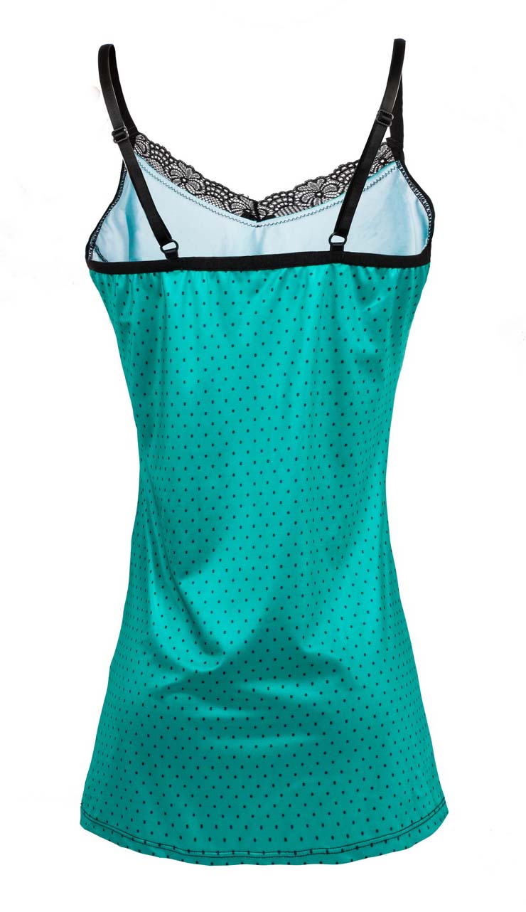 Soft Sexy Turquoise Polka Dot Pattern Chemise Lingerie with Panty N10750