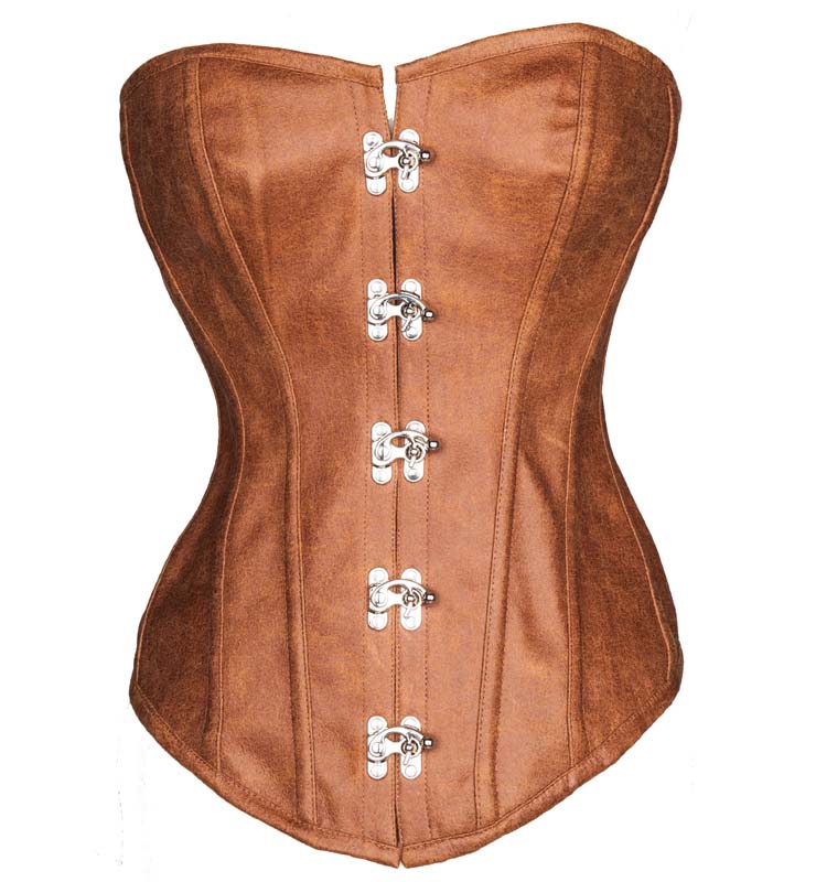 Steel Boned Fashion Retro Brown Faux Leather Corset N10960 1297