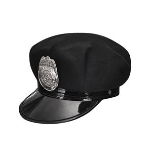 Fashion Black Police Cap With Silver Plastic Badge Adult Roleplay Hats ...
