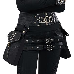 Steampunk PU Leather Satchel Bag with Gear Studs & Chain Strap - Women