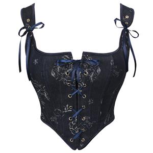 Vintage Renaissance Denim Floral Cropped Lace-up Corset N23624