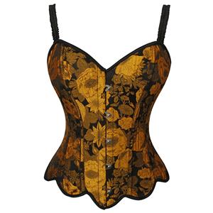 Camouflage embroidered sunflower petal hem herringbone strap Corset N23633