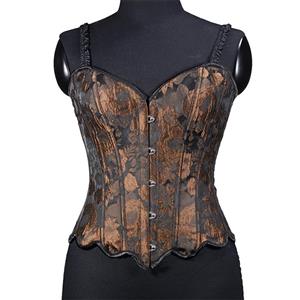 Camouflage embroidered sunflower petal hem herringbone strap Corset N23634