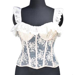 Lace camisole breathable mesh see-through fishbone corset N23636