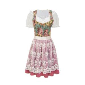 Vintage Bavarian Dirndl Dress – Floral Lace Trim, Summer Oktoberfest Traditional Costume for Women N23677