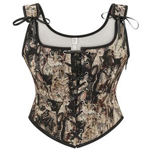 Corset Tops for Women Renaissance Lace Up Floral Overbust Boned Bustier Bodice #N23599