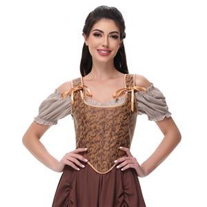 Steampunk Faux Lace Up Vest Corset, Sexy Corset Vest for Women, Corset for Steampunk Costume, Womens Vintage Asymmetrical Hem Overbust Corset Tie Front Lace-up Back Bustier Shapewear Top #N23655 