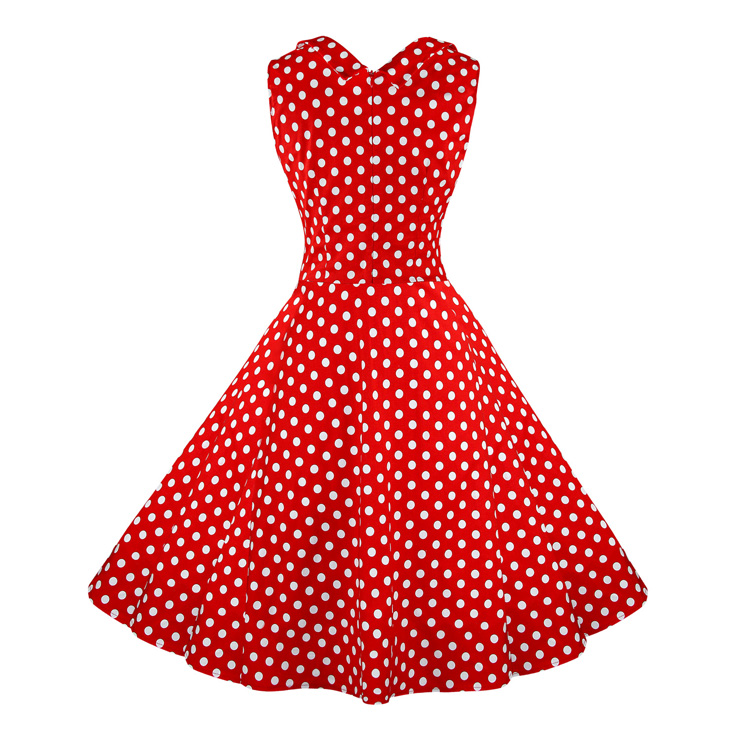 Women's 1950's Vintage Red Polka Dot Cut Out V-Neck Cocktail Dress N11095