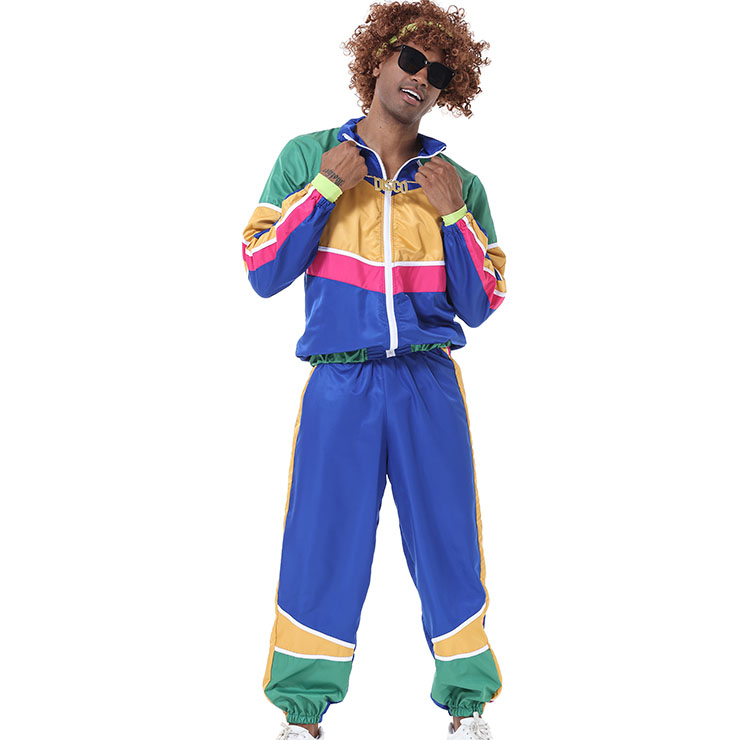 Men's Vintage Tracksuit Top and Trousers Colorful Hip Hop Dancing Adult ...