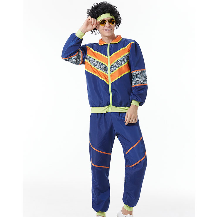 Men's Vintage Tracksuit Top and Trousers Colorful Disco Rock Dancing ...