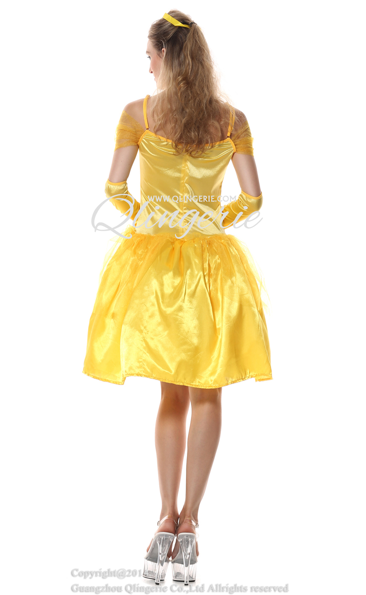 Adult Yellow Princess Belle Off Shoulder Midi Dress Role Play Cosplay ...