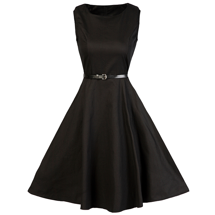 1950's Vintage Black Sleeveless High Waist Evening Cocktail Party Dress ...