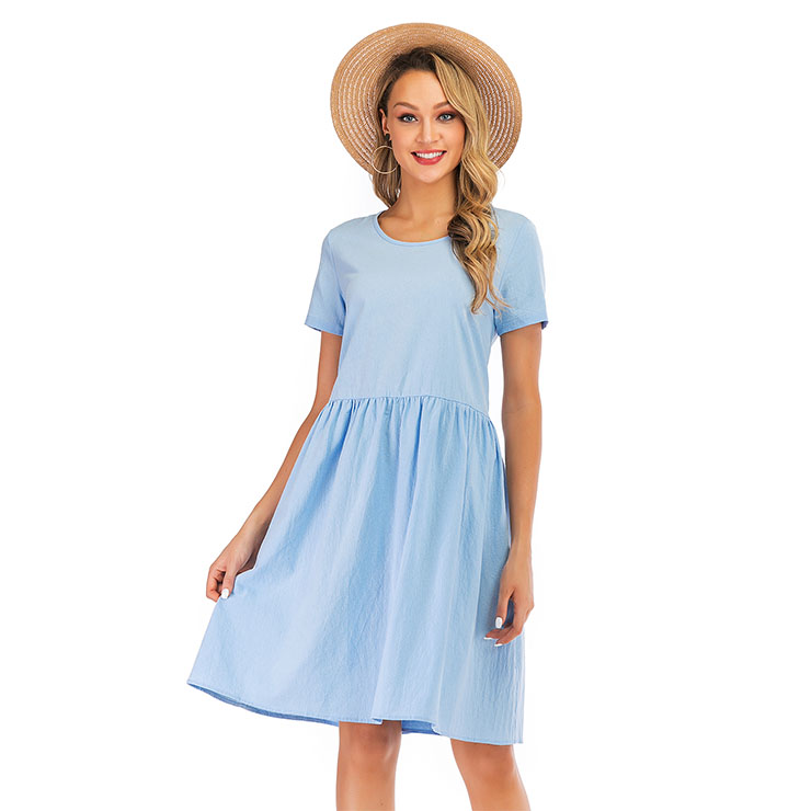 Simple Country Style Cotton Crew Neck Short Sleeve Frock Summer Day ...
