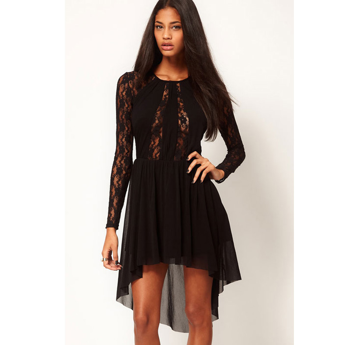 Crew Neck Sheer Lace Top Dress N5635
