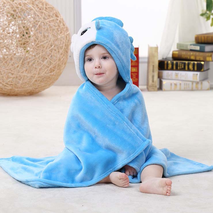 Cute Blue Flannel Pisces Baby Hoodie Blanket N10386