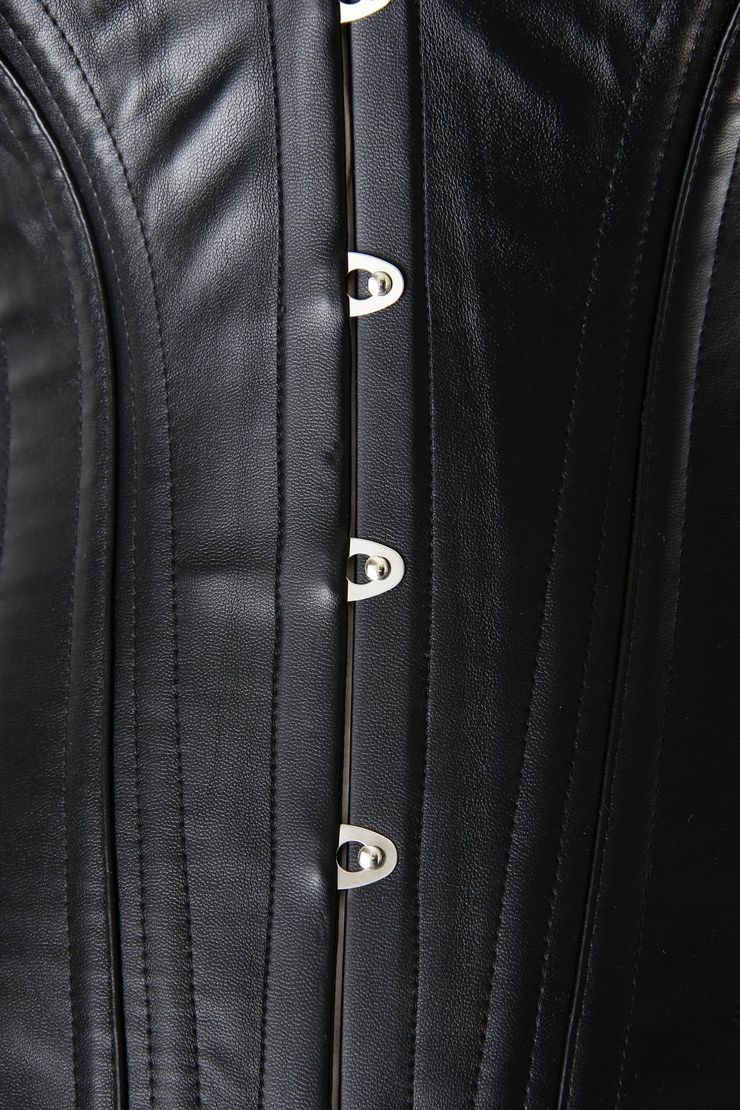 Punk Black Deep V Faux Leather Steel Boned Overbust Corset N6546