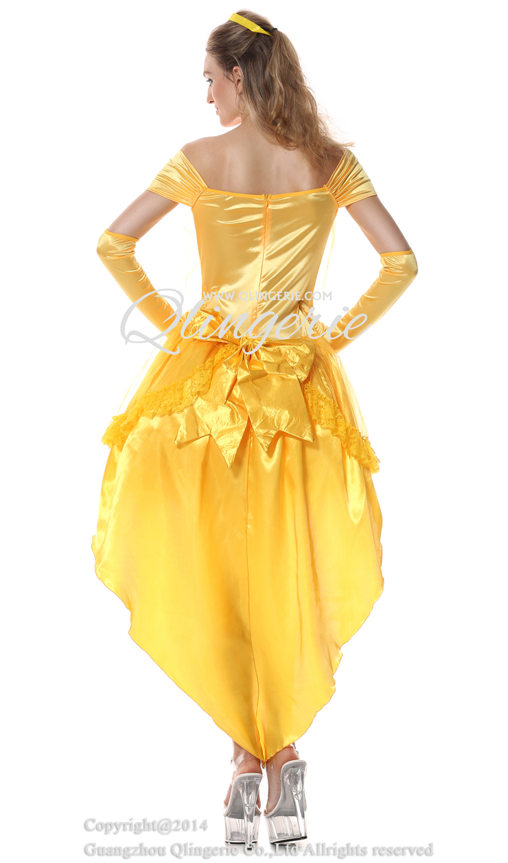 Enchanting Yellow Hi-Lo Off Shoulder Princess Belle Adult Role Play