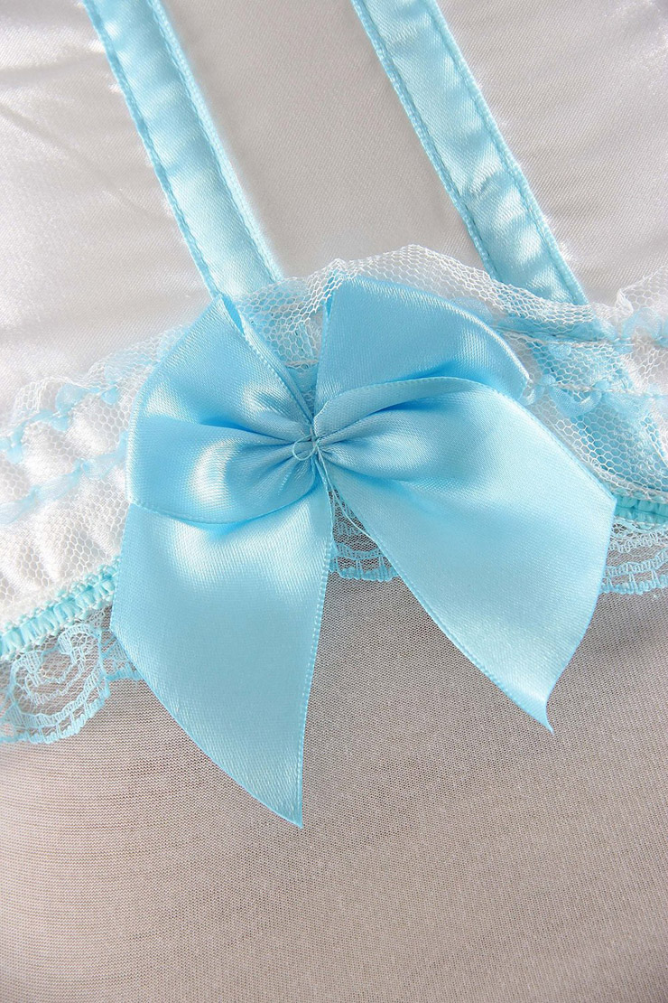 Fairy Blue Satin Lace Bows Trim Overbust Corset N10314