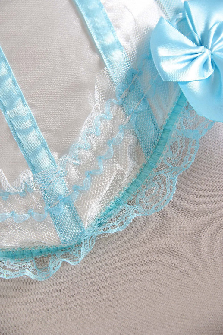 Fairy Blue Satin Lace Bows Trim Overbust Corset N10314