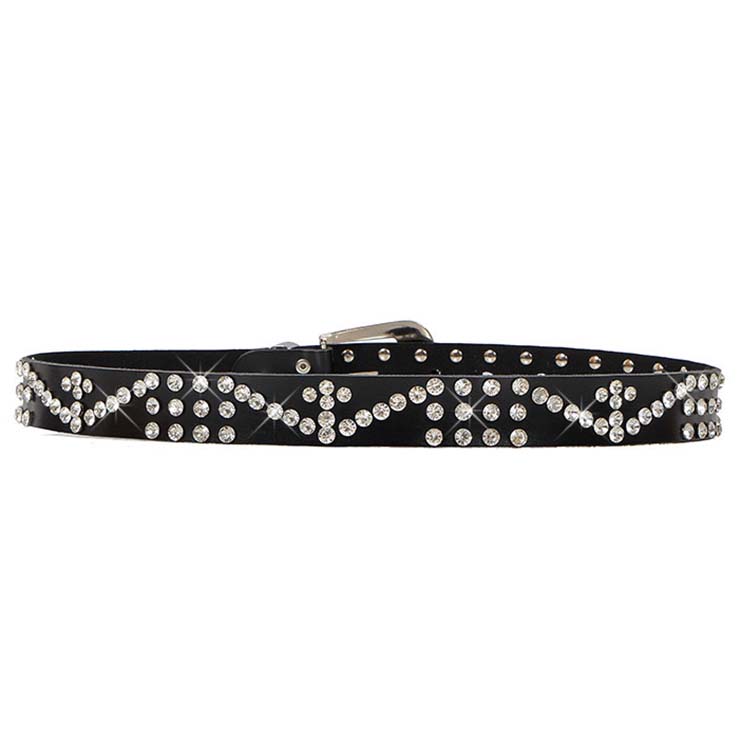 Women's Luxury Black Faux Leather Rhinestone Jeweled Studded Waist Belt ...