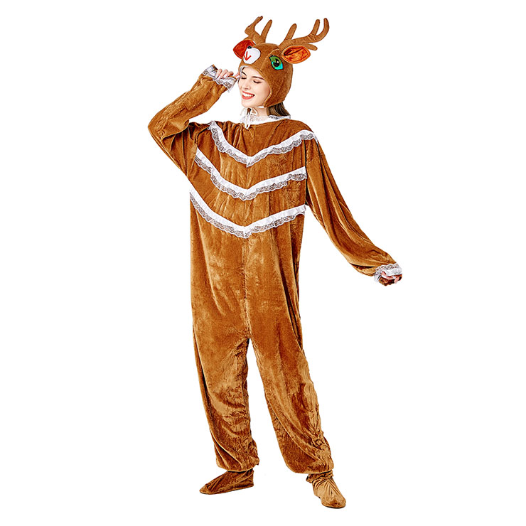 3pcs Unisex Funny Elk Animal Bodysuit Pajama Adult Cosplay Halloween ...