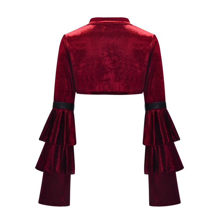 Medieval Victorian Gothic Wine-red Velvet Stand Collar Long Layered ...
