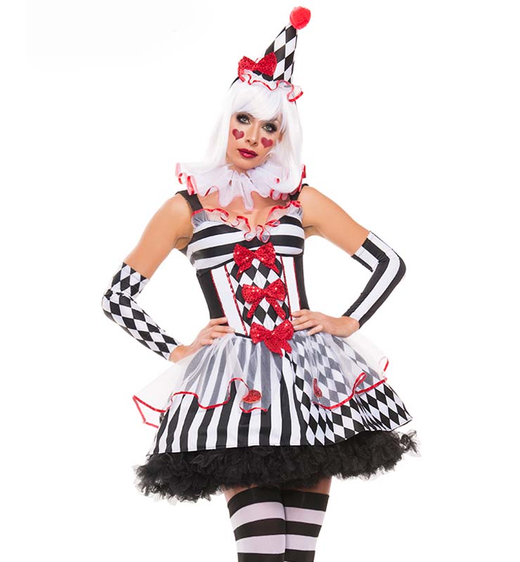 Harlequin Black White Clown Adult Halloween Circus Costume N10832 7793
