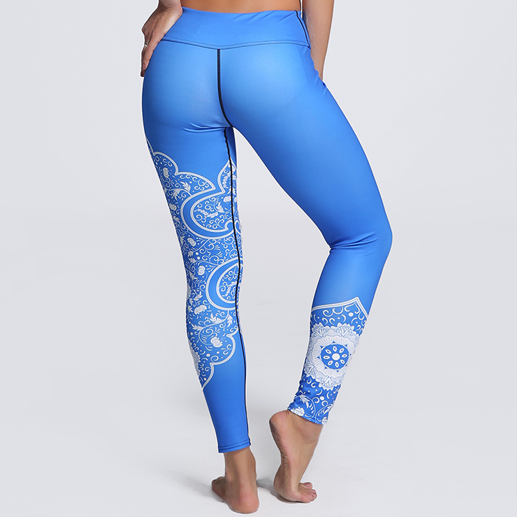 Women's High Waist Retro White Print Sports Workout Leggings Yoga ...