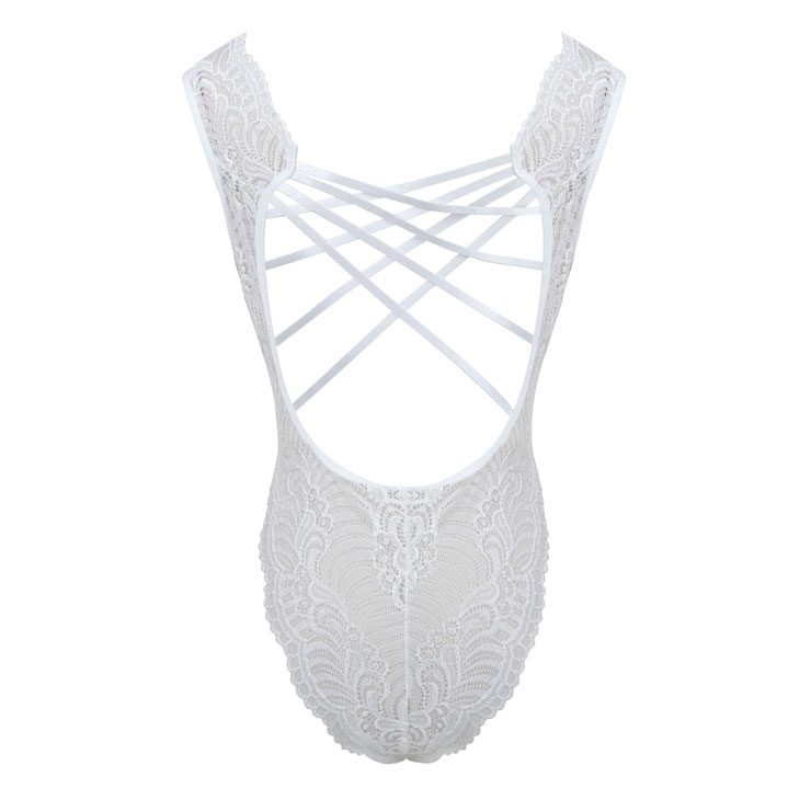 Sexy White Hollow Out See-through Lace Nightwear Bodysuit Teddy ...