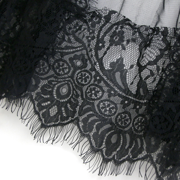 Fashion Black Long Sleeve Lace Trim Mesh Nightgown Sleepwear Robe with ...