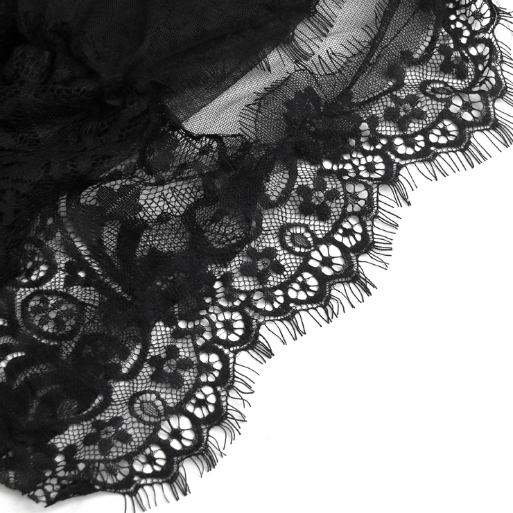 Fashion Black Long Sleeve Lace Trim Mesh Nightgown Sleepwear Robe with ...