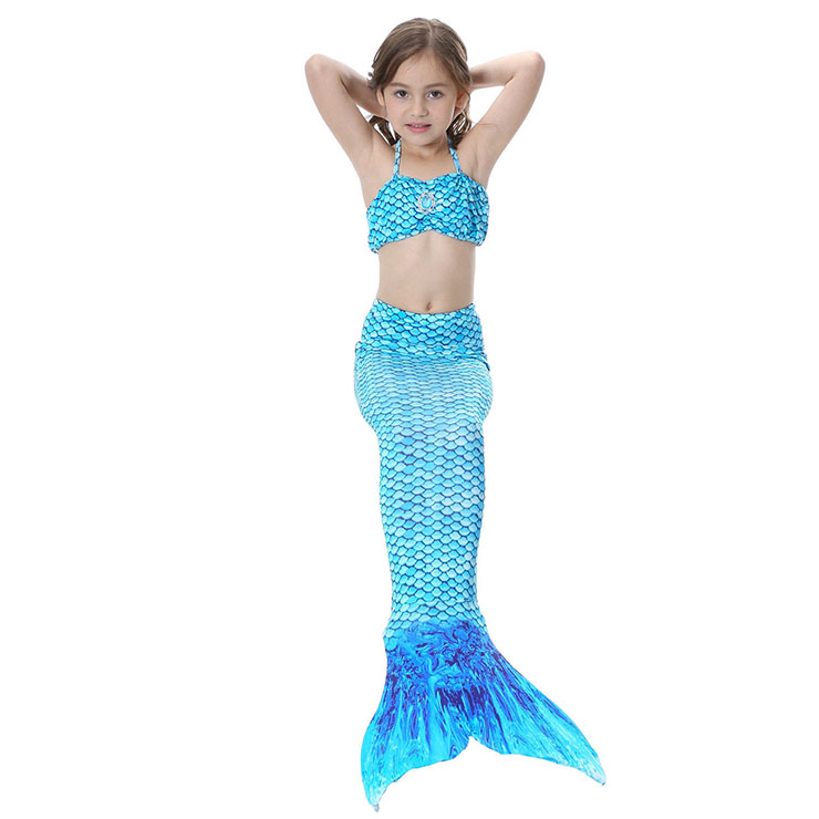 3PCS Sky Blue Mermaid Tail Swimsuit Sea-Maid Princess Bikini Swimming ...