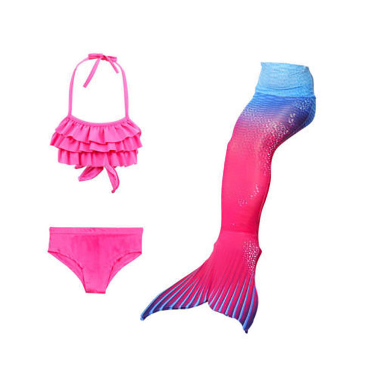 3PCS Ruffles Mermaid Tail Swimsuit Sea-Maid Princess Bikini Swimming ...