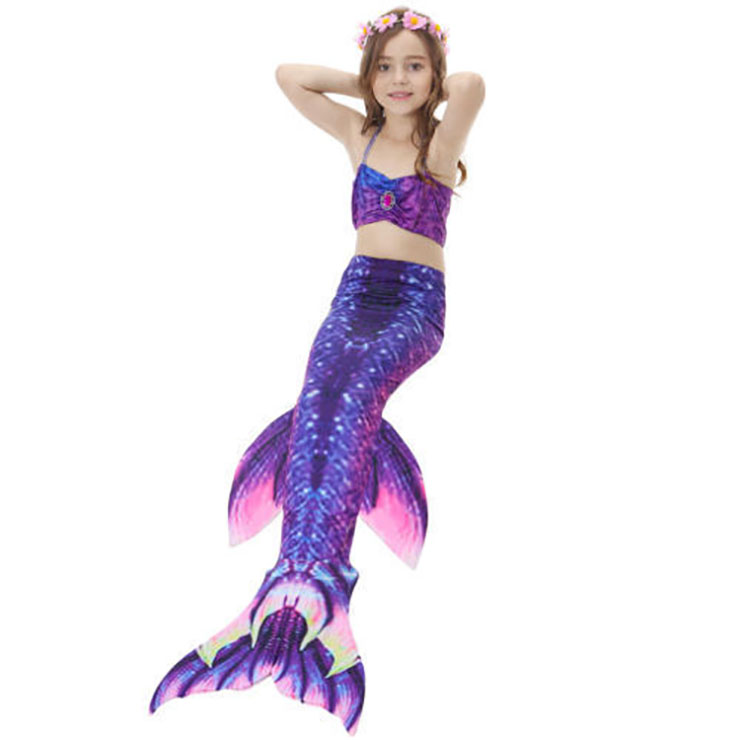 3PCS Purple Halter Mermaid Tail Swimsuit Sea-Maid Princess Bikini ...