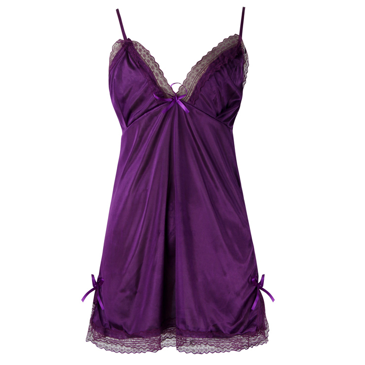Sexy Purple Shoulder Strap Lace Babydoll Nightgown Sleepwear Night ...