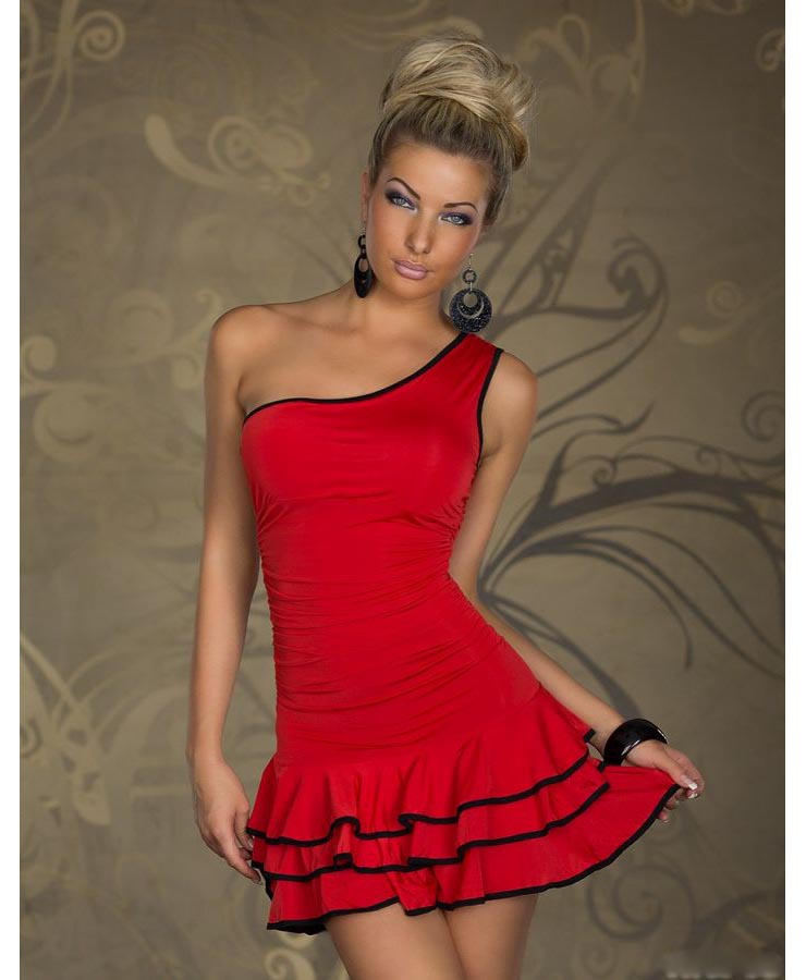 Red Latino Dress with Black Trim Valentine Dress N7870