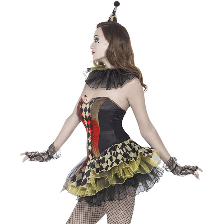 Women S Harlequin Horror Circus Girl Clown Mini Dress