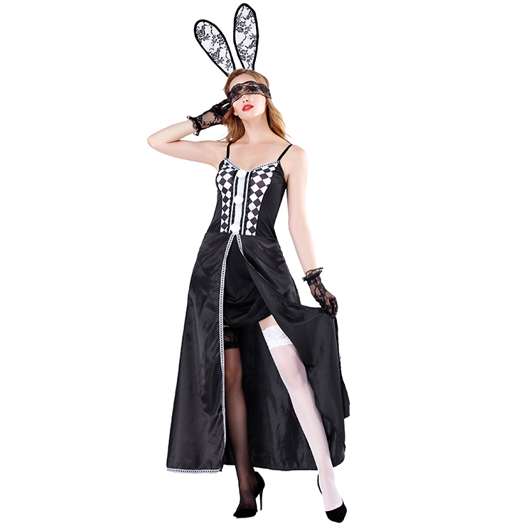 Sexy Bunny Girl Spaghetti Straps Checkered Front Slit Dress Adult