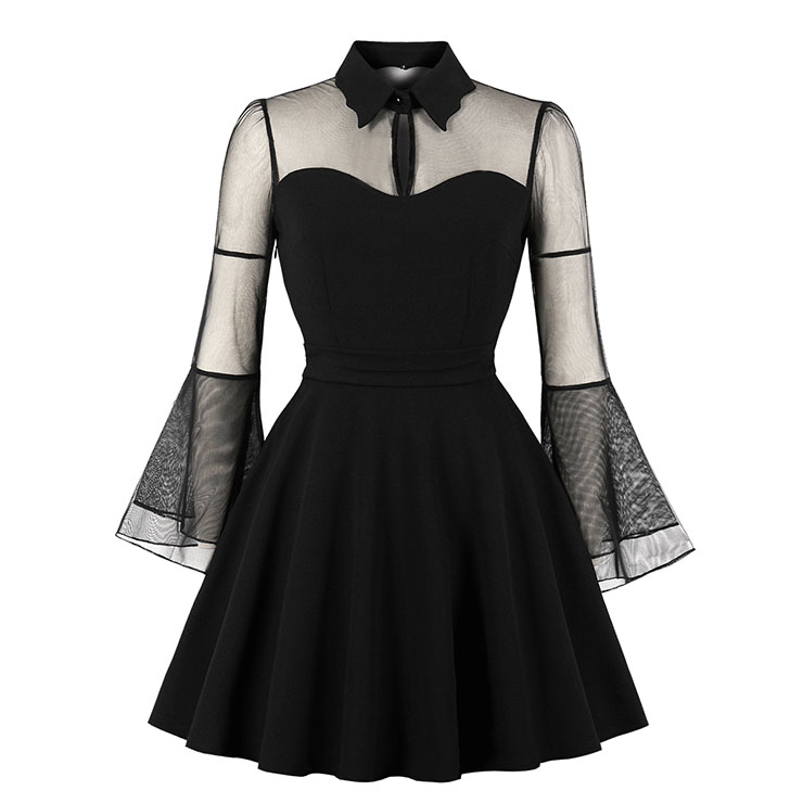 Gothic Black See-through Flare Sleeve Halloween Vampire Dress N17976