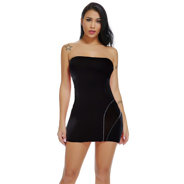 Sexy Black Strapless Tube Dress Clubwear Transparent Lingerie Bodycon ...