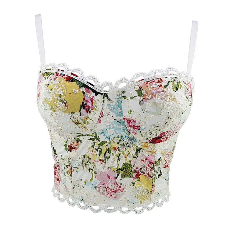 Sexy Floral Print Padded Underwire Bustier Spaghetti Straps Lace Bra ...